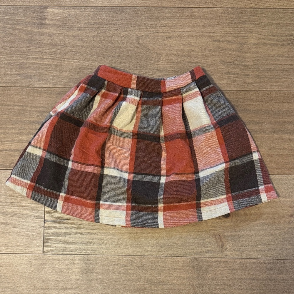 SHEIN Plaid A-Line Girls Skirt - Orange, Brown, Cream